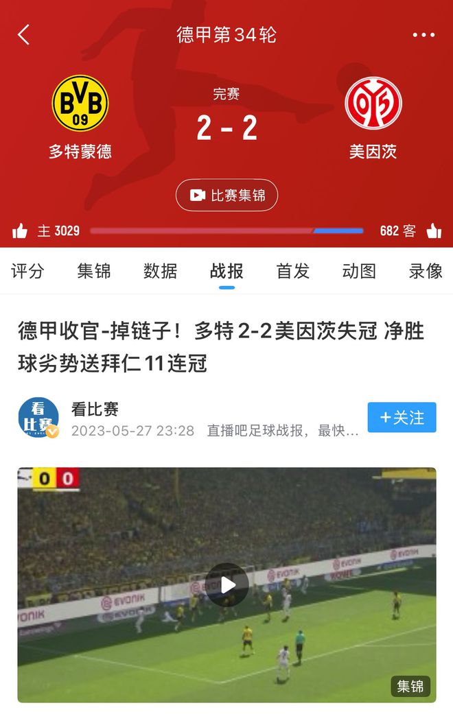 美因茨逼平多特，助拜仁奪冠。兩年后，再戰(zhàn)冠軍局。